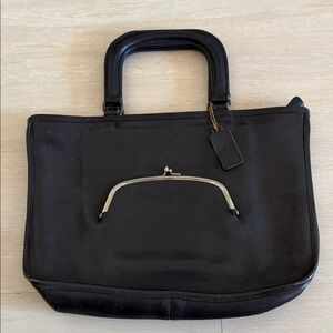 Rare Vintage Bonnie Cashin Coach Black Leather Tote Bag with Kiss-Lock Accent